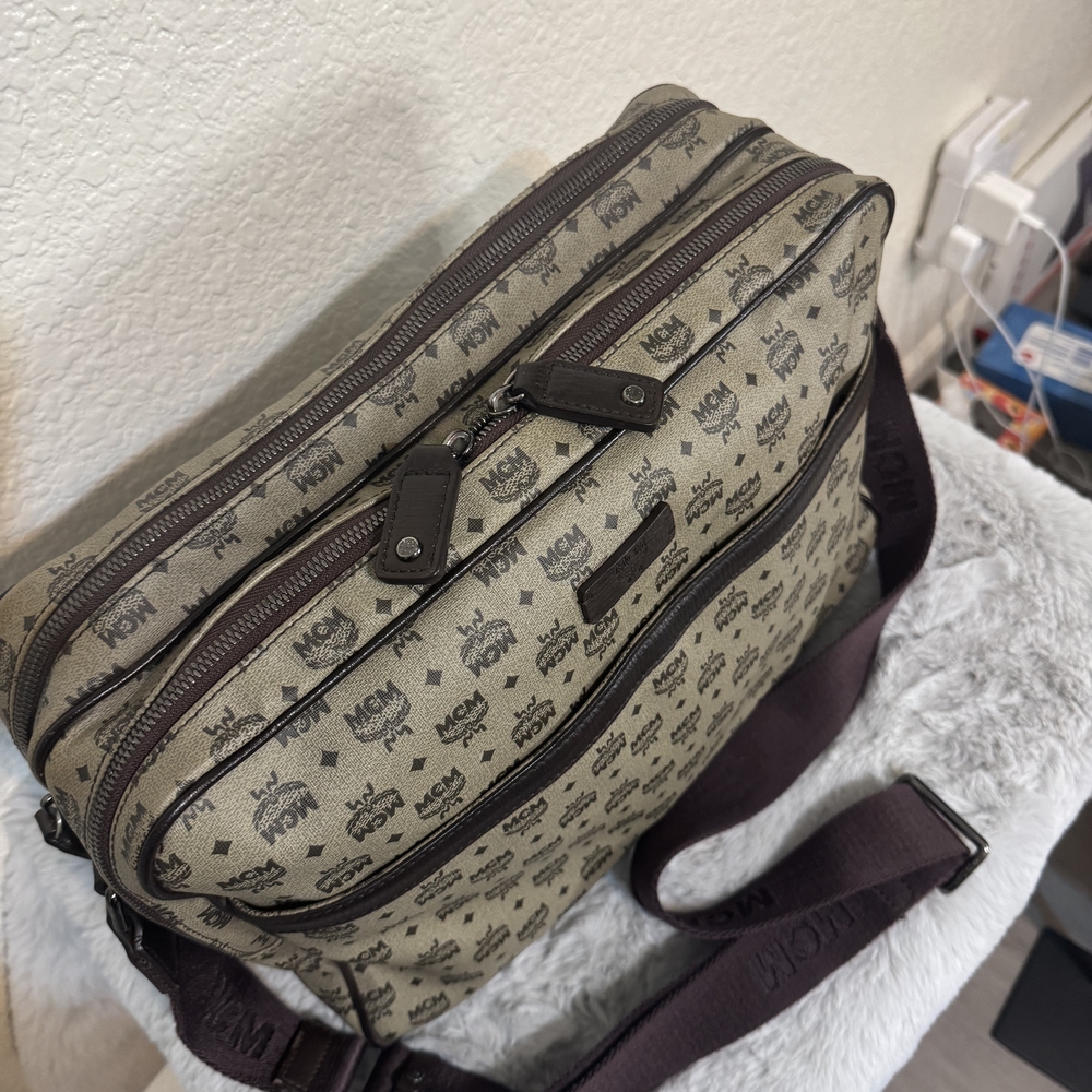 MCM Tan and Brown Logo Messenger Bag - Picture 2 of 6